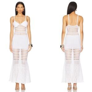 RETROFETE Belize Crochet Knit Pearl Embellished Metallic White Maxi Dress Sz XS